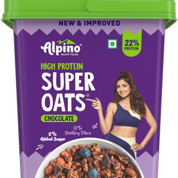 ALPINO High Protein Super Oats Chocolate 2.5kg – Rolled Oats, Natural Peanut Butter, Cocoa Powder, Nuts & Seeds – 22% Protein, Source of Dietary Fibre & Healthy Fats, No Added Sugar & Salt
